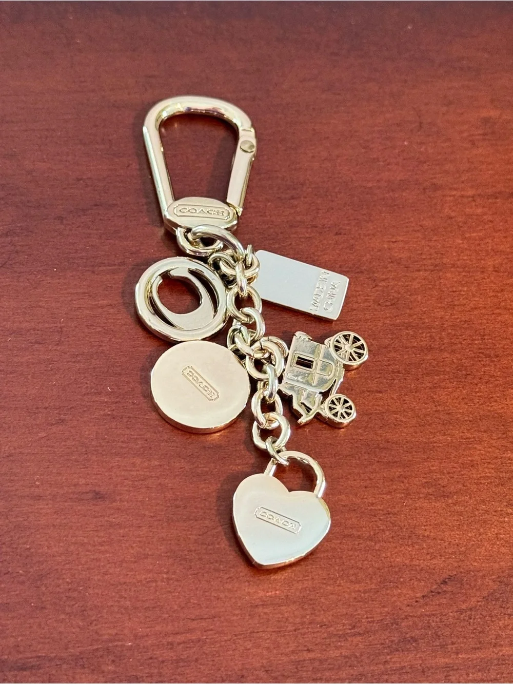 Coach Charm Keychain Clip Horse & Carriage Pink Heart Lock Gold Tone Accessory